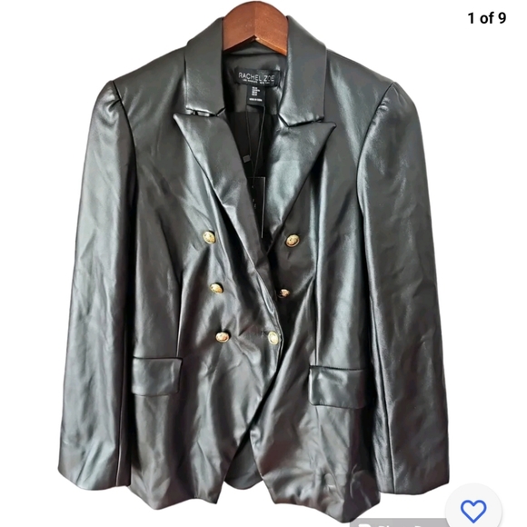 NWT Rachel Zoe Black Vegan‎ Leather Blazer Gold Buttons Size Medium - Picture 1 of 9